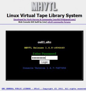 MHVTL Webmanagement Console GUI - Login